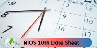 NIOS 10th Date Sheet 2020